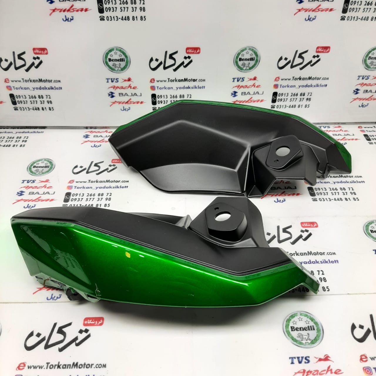 WhatsApp Image 2022-03-20 at 16.11.44 (2) قاب ( فلاپ ) بغل بلوری چراغ جلو موتور بنلی 150 قدیم سبز اصلی (جفتی) - Image 1