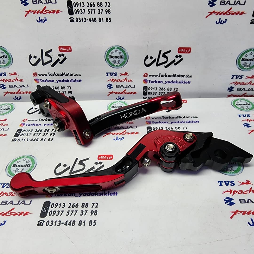 WhatsApp Image 2022-12-11 at 18.42.05 دسته ( کتی ) ترمز چپ و راست رنتال CNC حرفه ای اسپرت موتور کلیک و طرح کلیک ( قرمز ) تاشو - Image 1