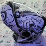 کلاه کاسکت ایمنی فک متحرک عینک دار خارجی مارک راپیدو مشکی سفید مدل طرح دار جدید سایز XL ایکس لارج - Image 3
