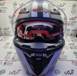کلاه کاسکت ایمنی فک متحرک عینک دار خارجی کامل مارک ردلاین سفیدطوسی کد 960 - Image 2